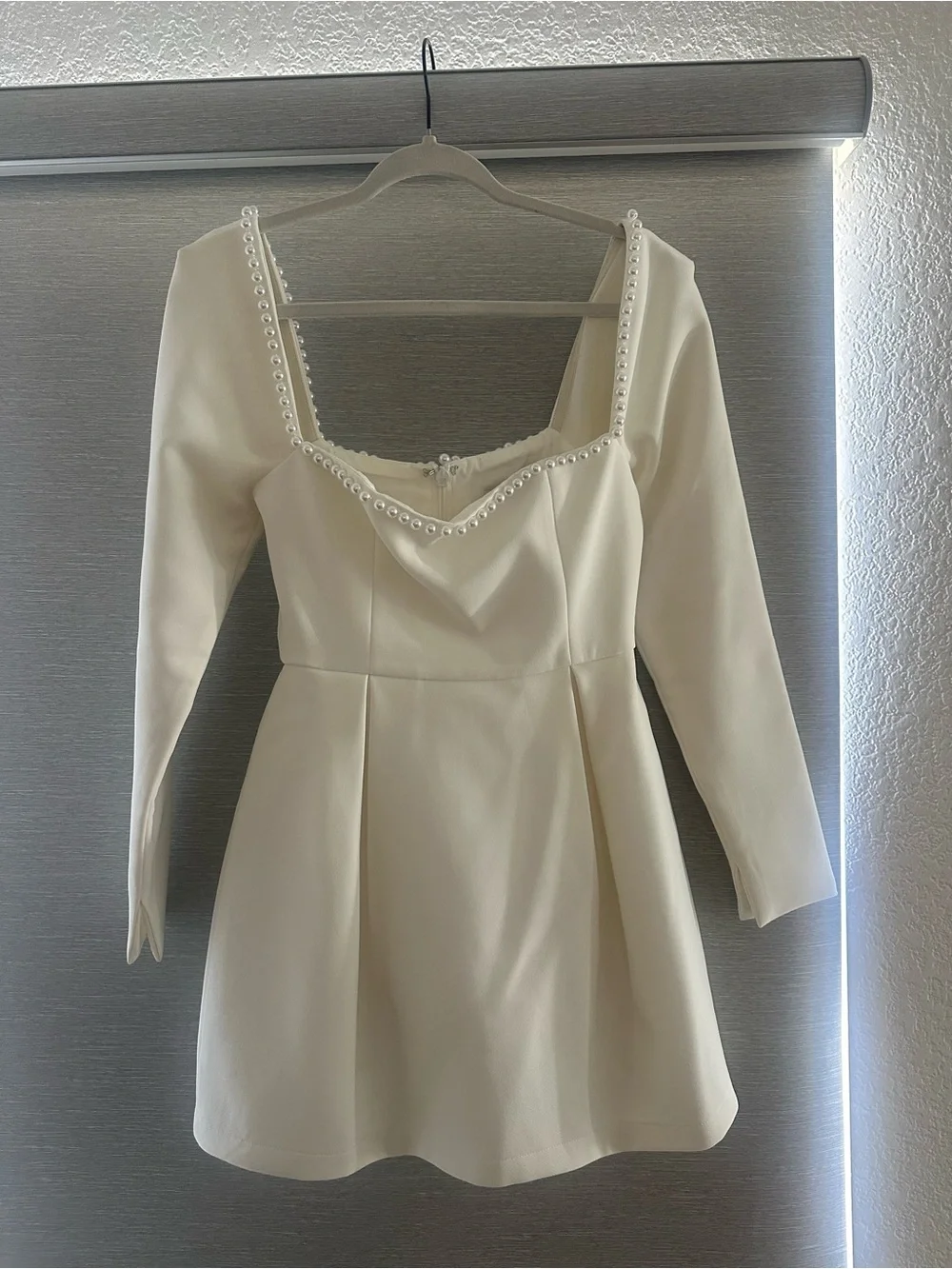 Square-Neck Long Sleeve White Mini Dress - Picture 3 of 3